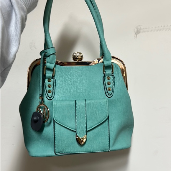 Handbags - Elegant Teal Handbag with Gold Accents